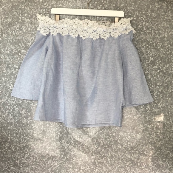 NWOT Zara Contrast Lace Stripe Off Shoulder Top -S - Picture 2 of 8